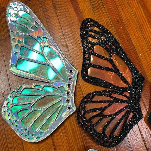 Current mood butterfly boots rave festival fairy wing holographic holiday silver - Picture 5 of 11